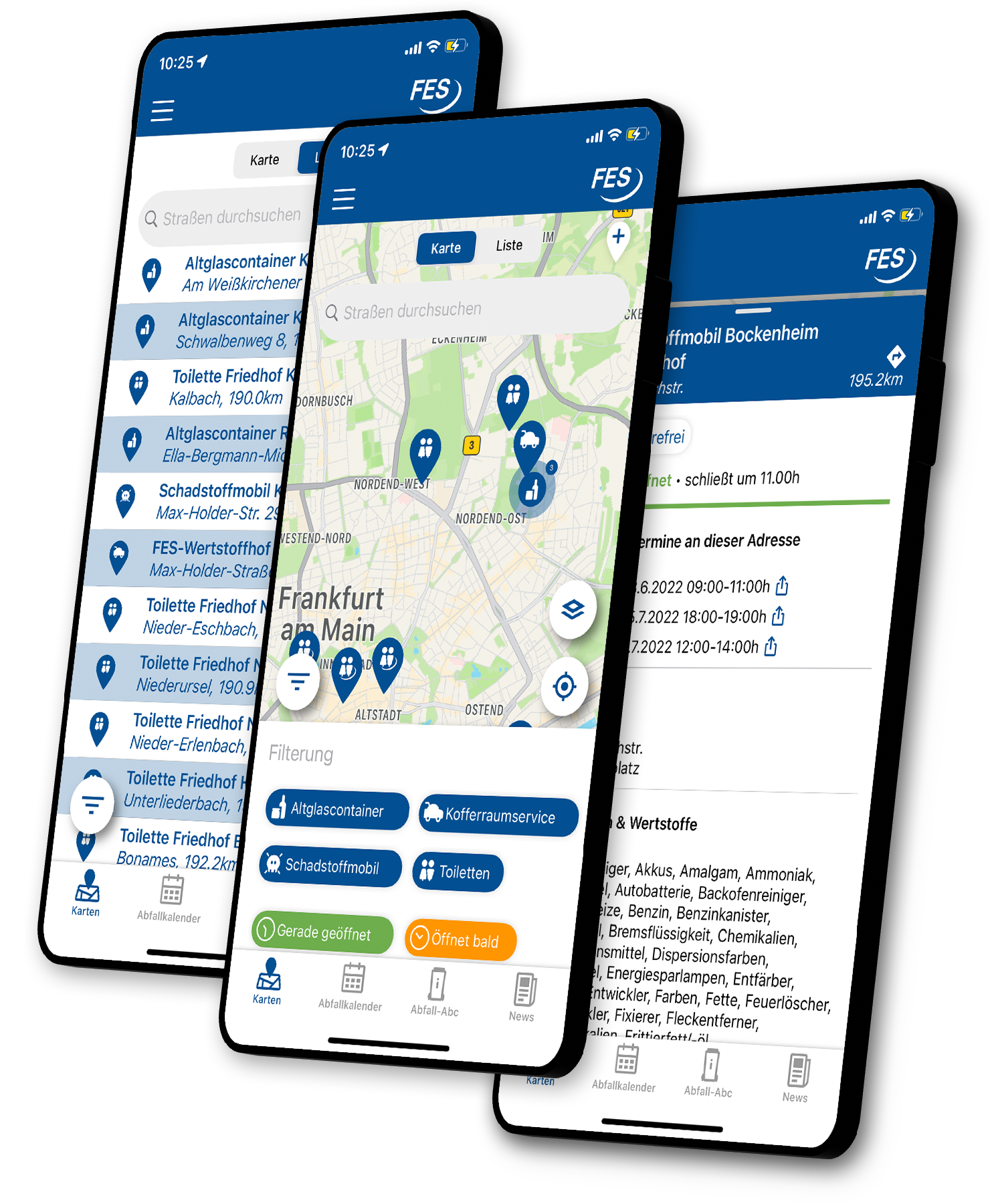 Kartenansicht der Service-App mit Pins auf Smartphone