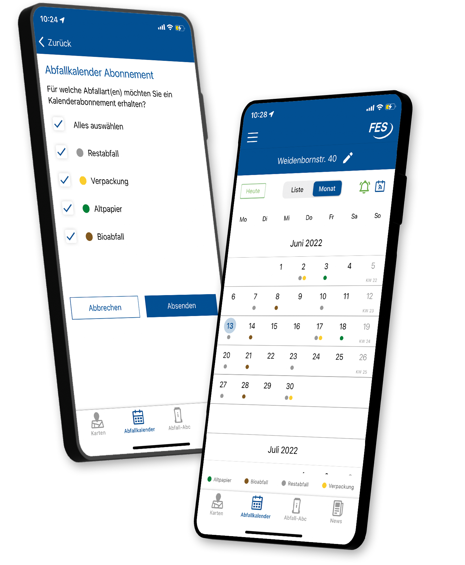 Smartphones zeigen App-Ansichten mit Kalender und Listen